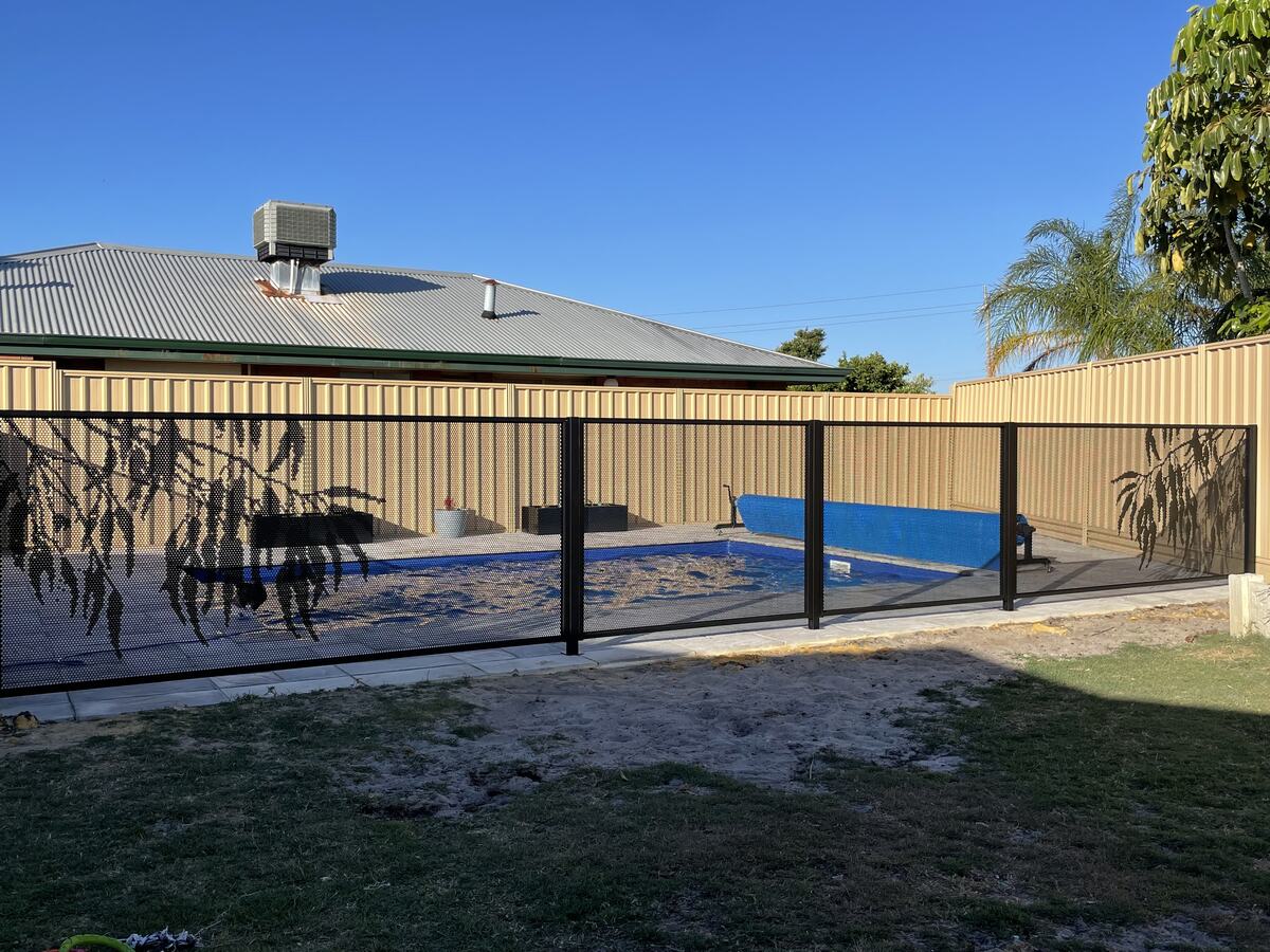 Gum Perf Textured Black pool fence in a new Perth backyard
