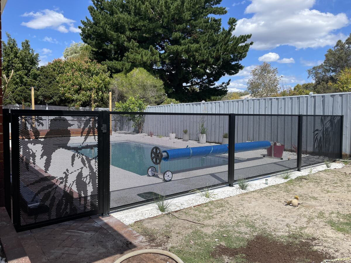 Pure Perf Textured Black pool fencing under an alfresco, Perth